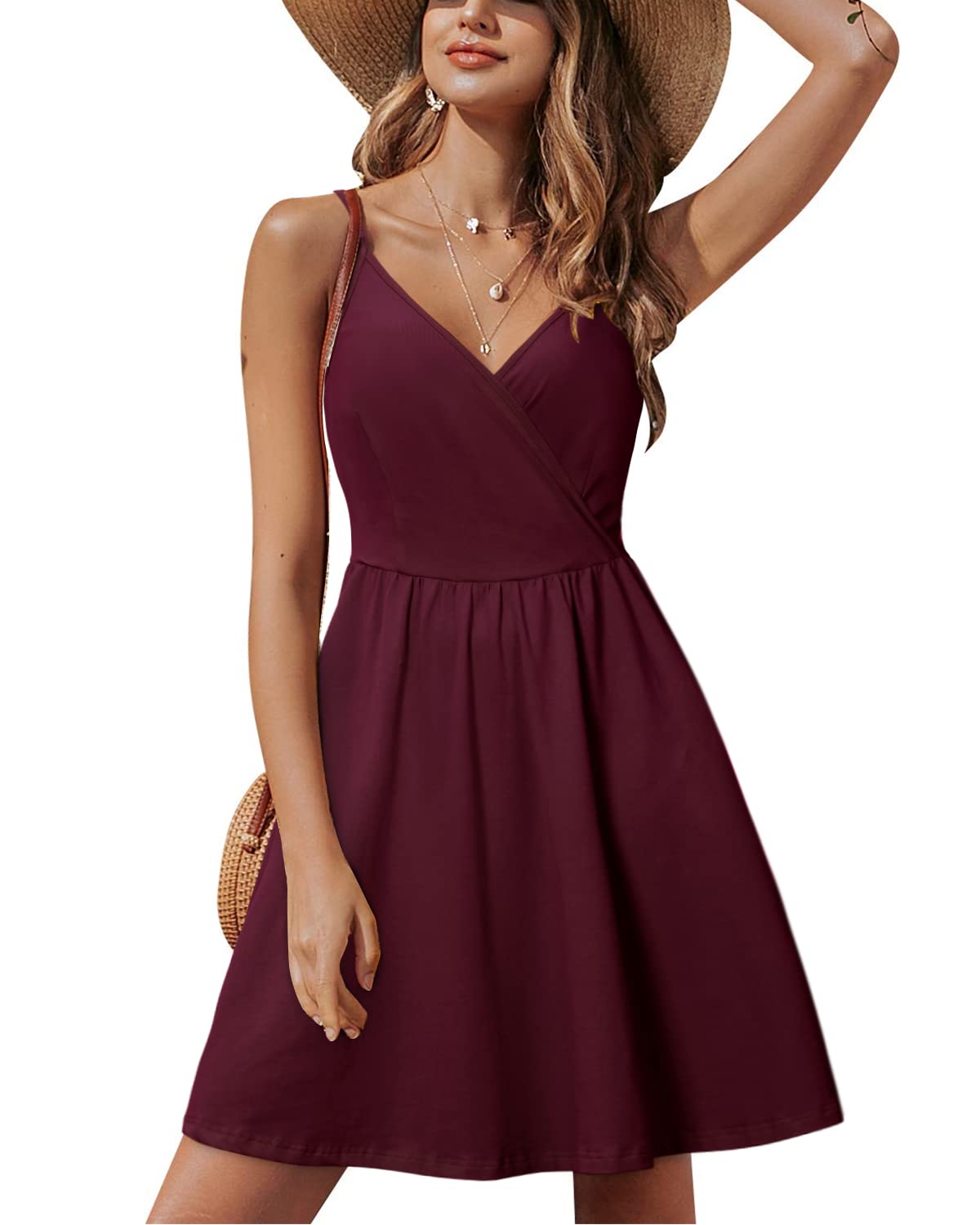 Lusha Abito Donna – Scollo a V Bretella Fines, Linea a Trapezio Midi & Tasche Vita Elastica Estate