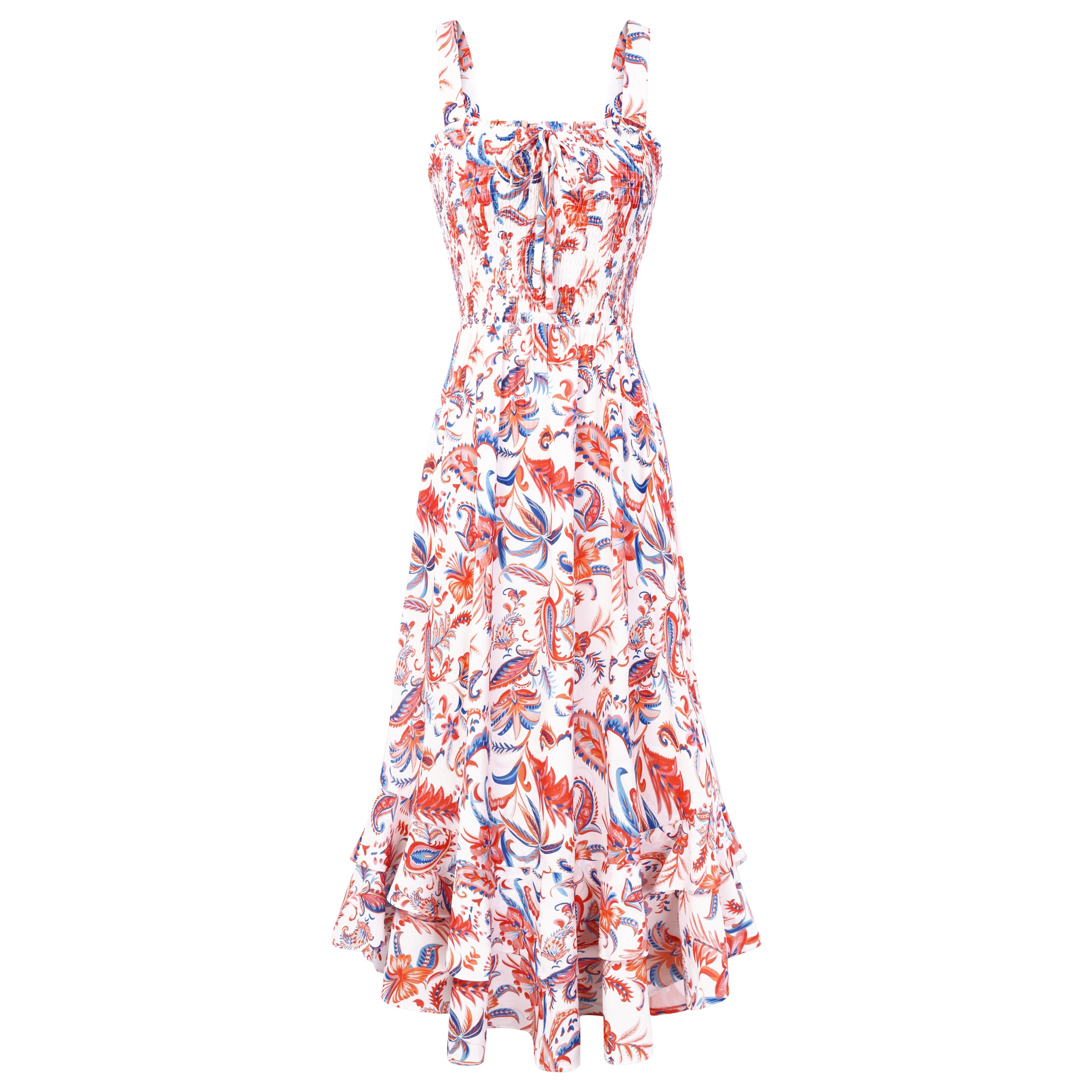 Mildred Abito Maxi Donna – Scollo Quadrato Bretella, Linea a Trapezio Smockée & Ourlet Balze Estate
