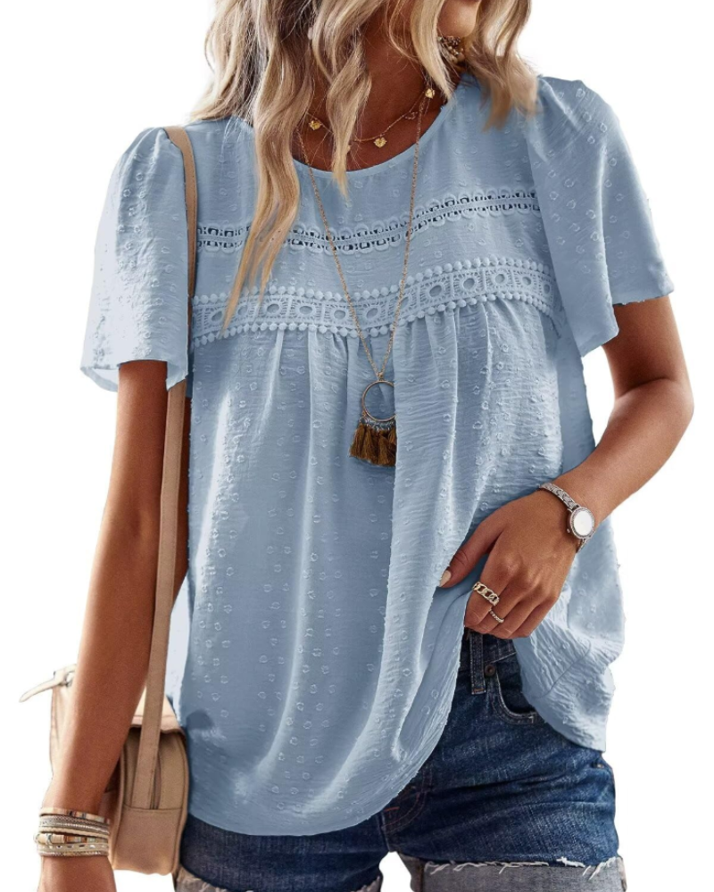 Naira Blusa Donna – Top Bohémien in Mousseline con Pizzo & Linea Fluida