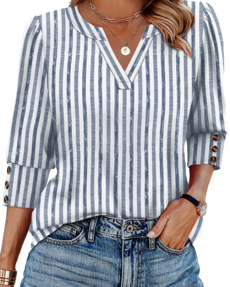 Zeline Blusa Donna – Top Scollo a V Manches 3/4 con Boutons & Style Business Casual