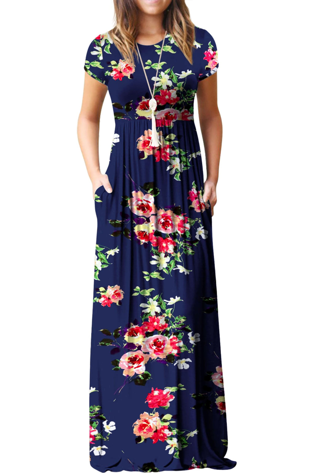 Bridget Abito Maxi Donna – Girocollo Uni, Linea Fluida & Vita Alta con Tasche Estate