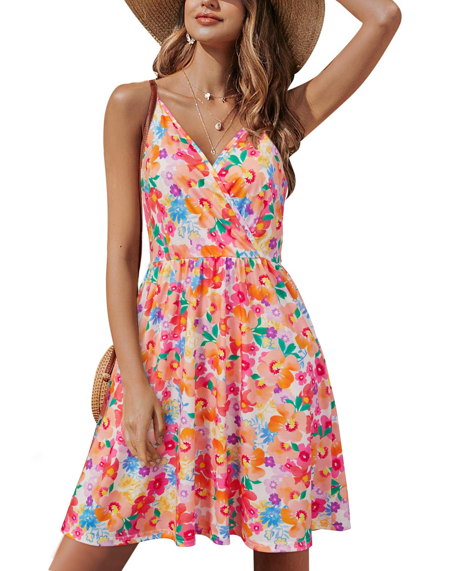 Lusha Abito Donna – Scollo a V Bretella Fines, Linea a Trapezio Midi & Tasche Vita Elastica Estate