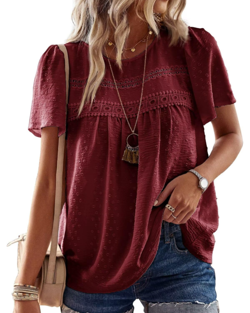 Naira Blusa Donna – Top Bohémien in Mousseline con Pizzo & Linea Fluida