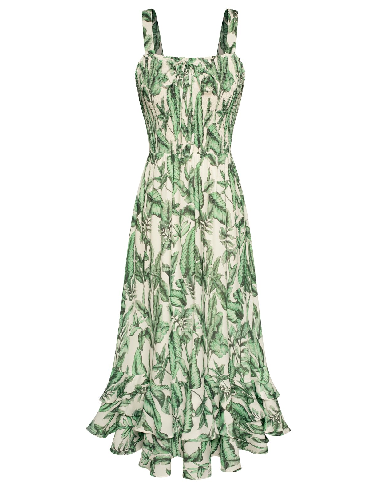 Mildred Abito Maxi Donna – Scollo Quadrato Bretella, Linea a Trapezio Smockée & Ourlet Balze Estate