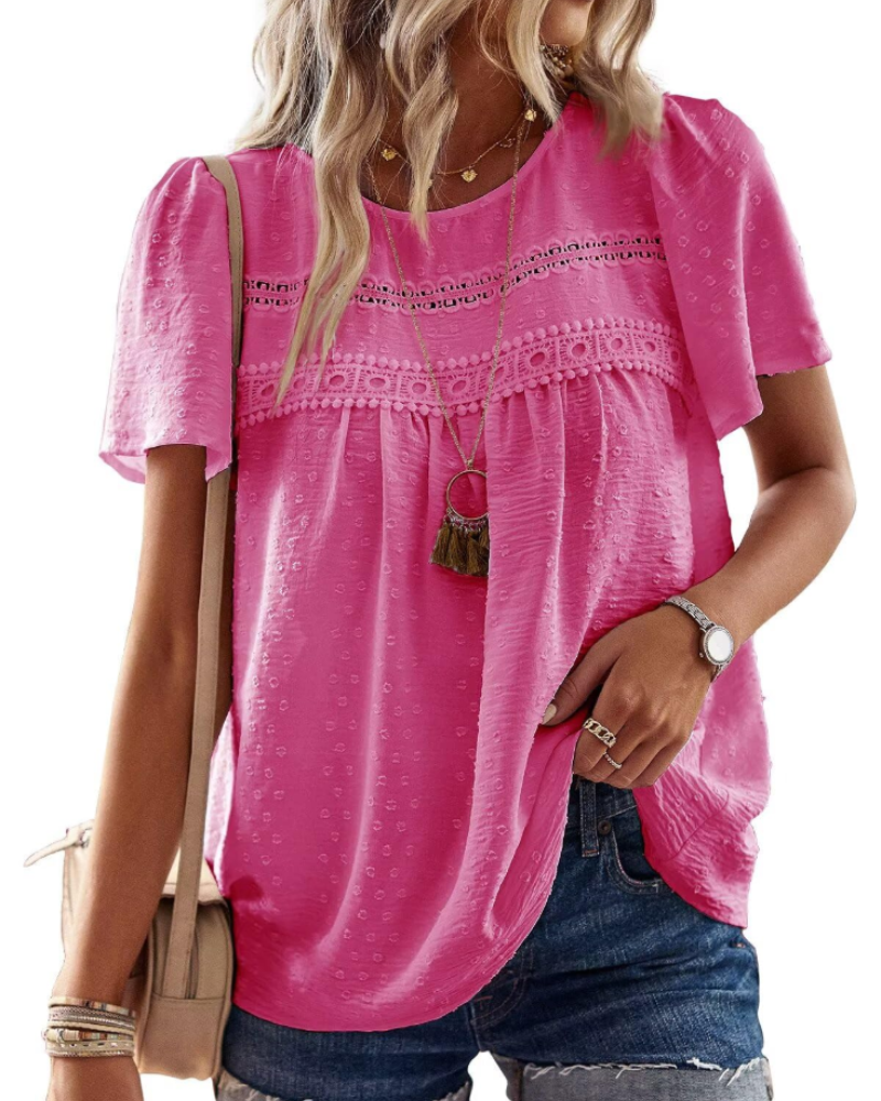 Naira Blusa Donna – Top Bohémien in Mousseline con Pizzo & Linea Fluida