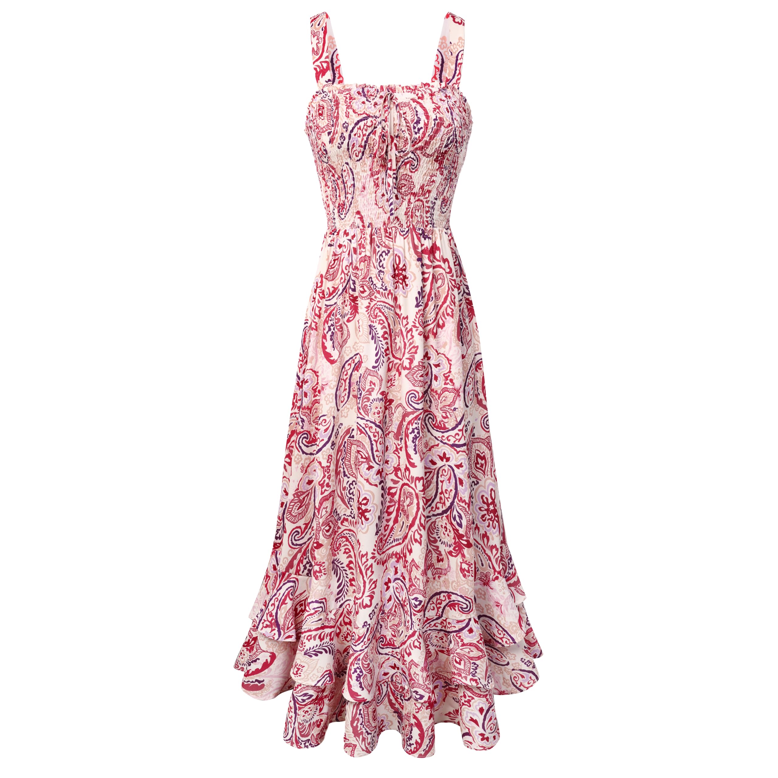 Mildred Abito Maxi Donna – Scollo Quadrato Bretella, Linea a Trapezio Smockée & Ourlet Balze Estate