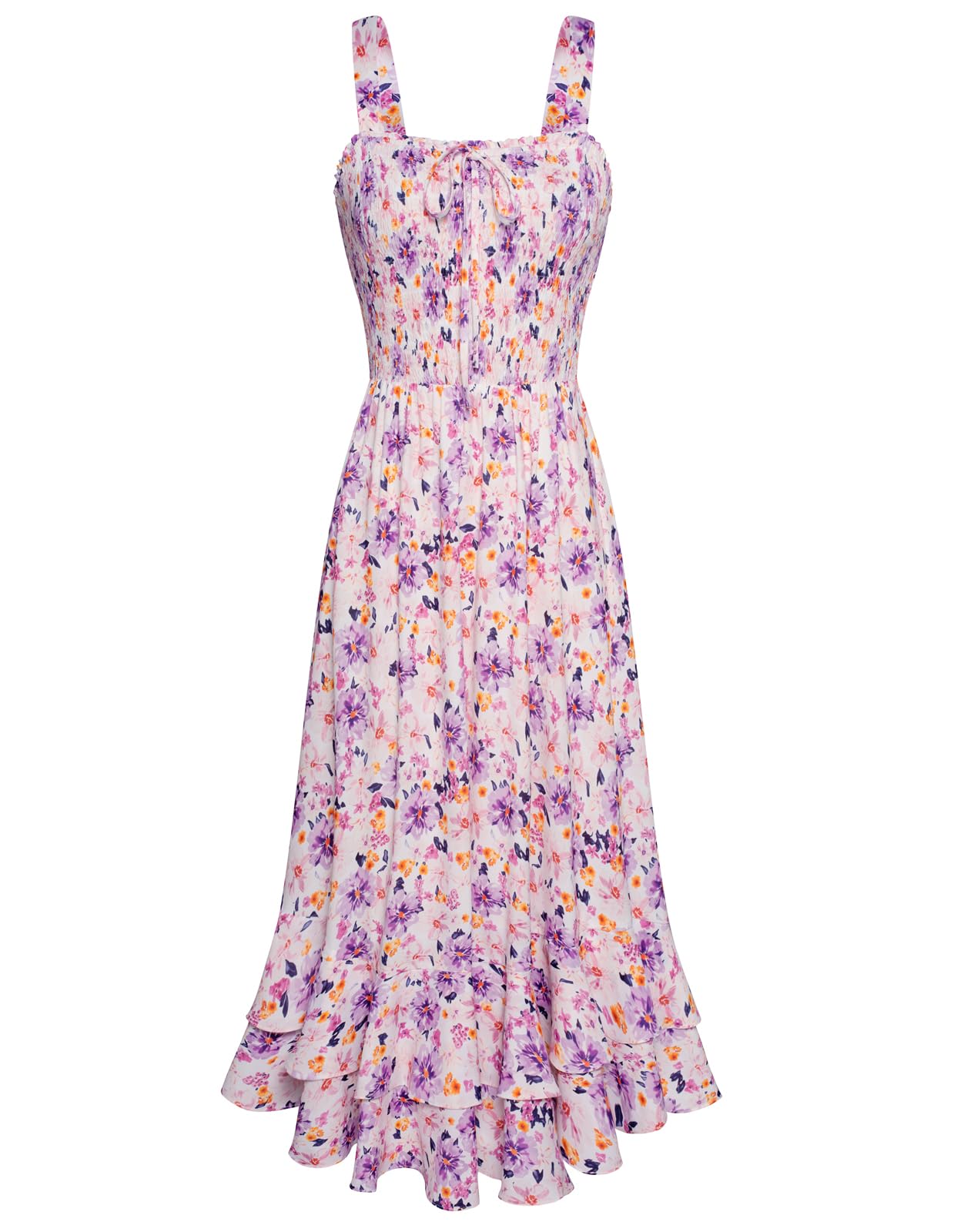 Mildred Abito Maxi Donna – Scollo Quadrato Bretella, Linea a Trapezio Smockée & Ourlet Balze Estate