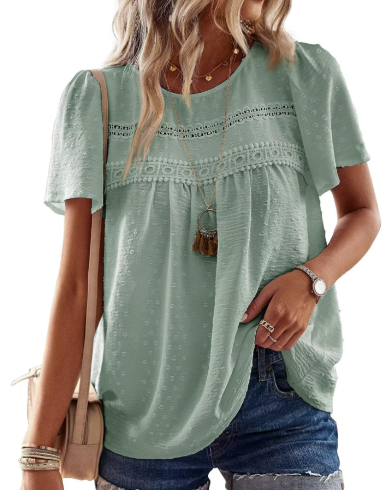 Naira Blusa Donna – Top Bohémien in Mousseline con Pizzo & Linea Fluida