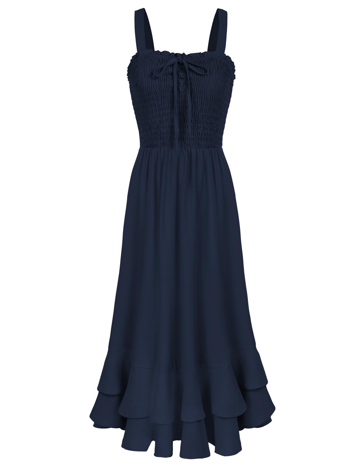 Mildred Abito Maxi Donna – Scollo Quadrato Bretella, Linea a Trapezio Smockée & Ourlet Balze Estate