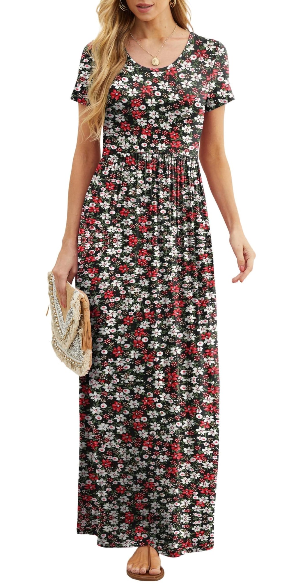 Bridget Abito Maxi Donna – Girocollo Uni, Linea Fluida & Vita Alta con Tasche Estate