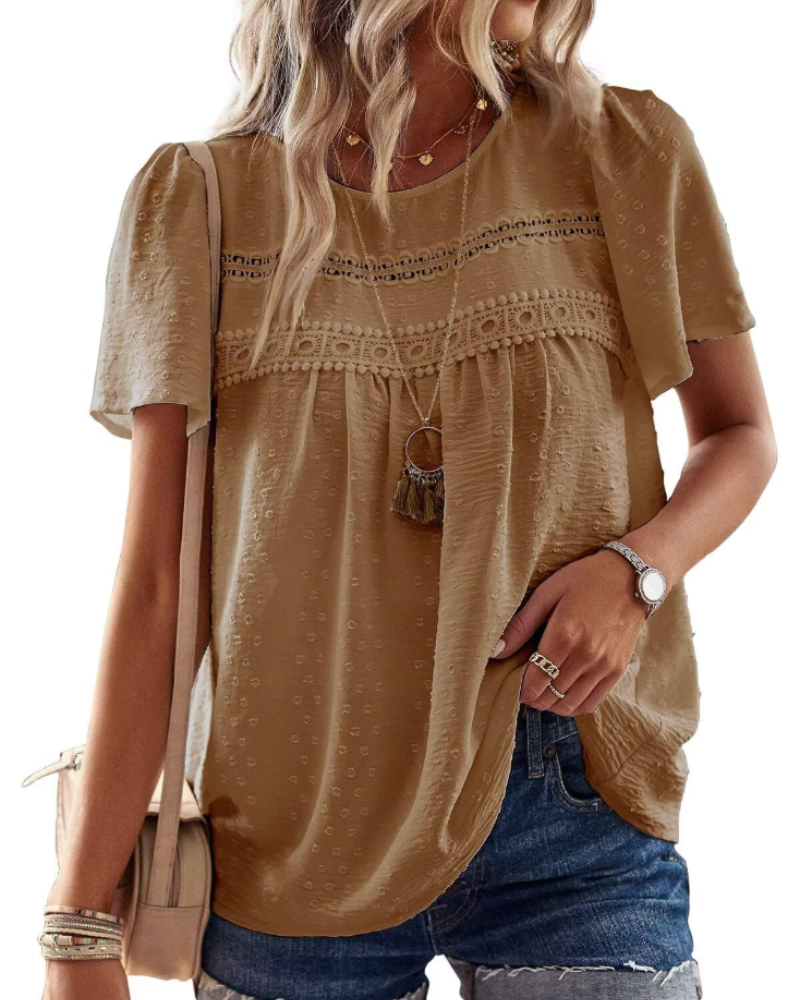 Naira Blusa Donna – Top Bohémien in Mousseline con Pizzo & Linea Fluida