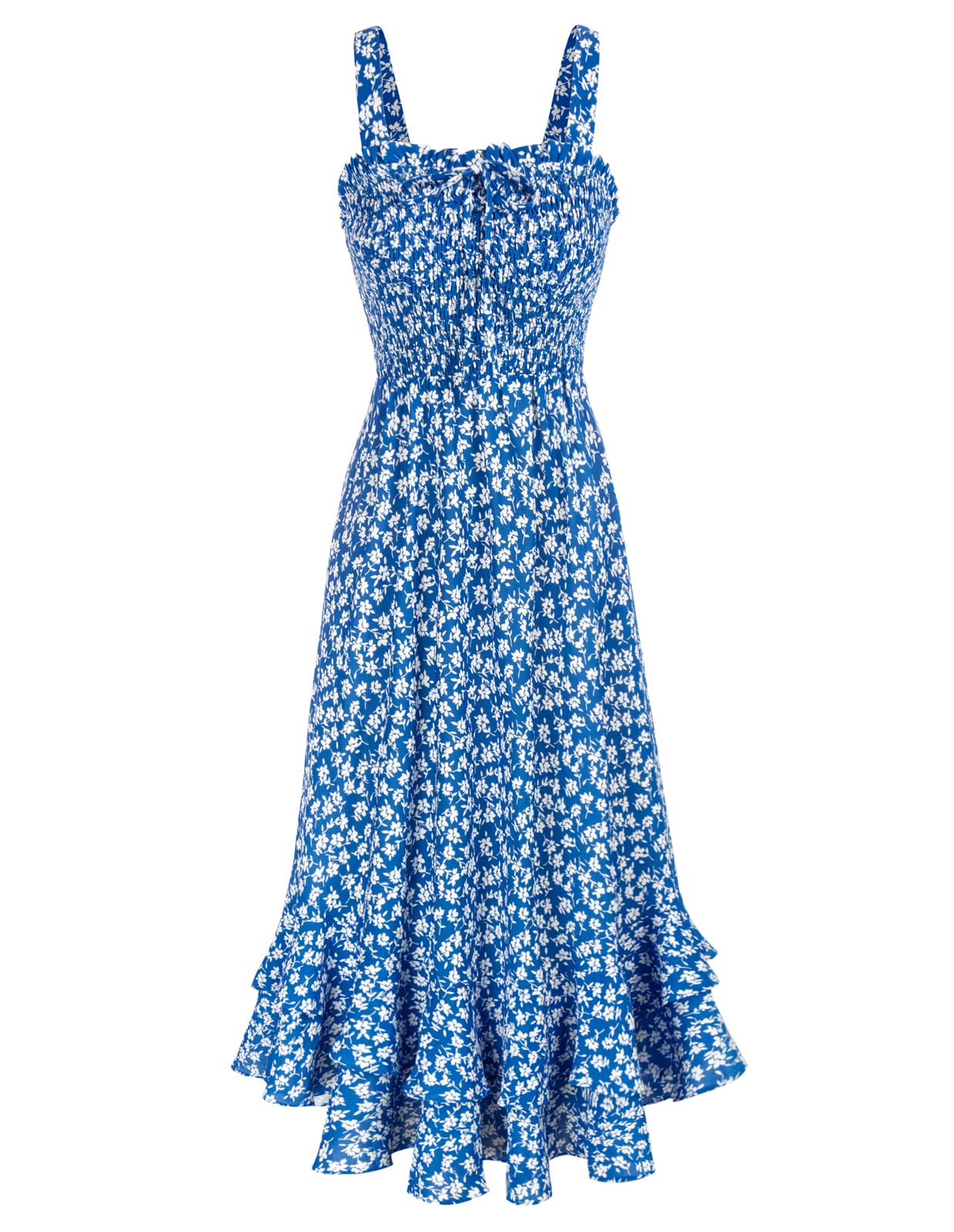 Mildred Abito Maxi Donna – Scollo Quadrato Bretella, Linea a Trapezio Smockée & Ourlet Balze Estate
