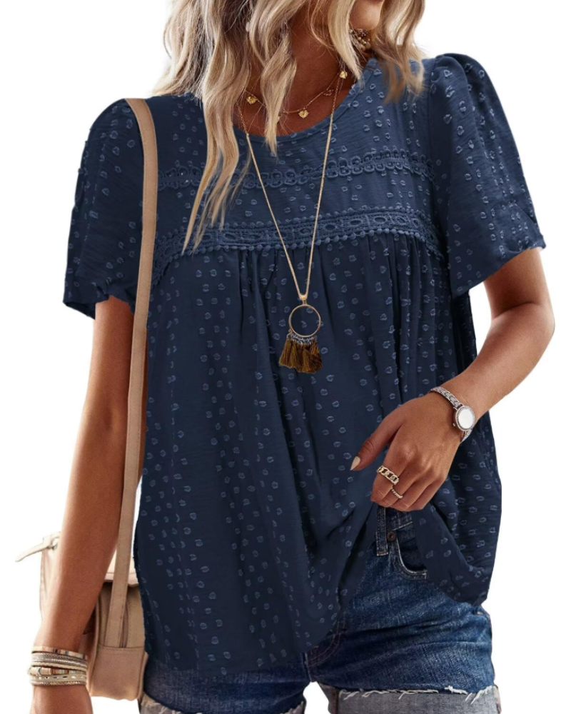 Naira Blusa Donna – Top Bohémien in Mousseline con Pizzo & Linea Fluida