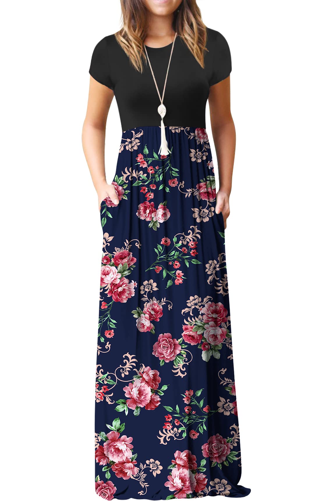 Bridget Abito Maxi Donna – Girocollo Uni, Linea Fluida & Vita Alta con Tasche Estate