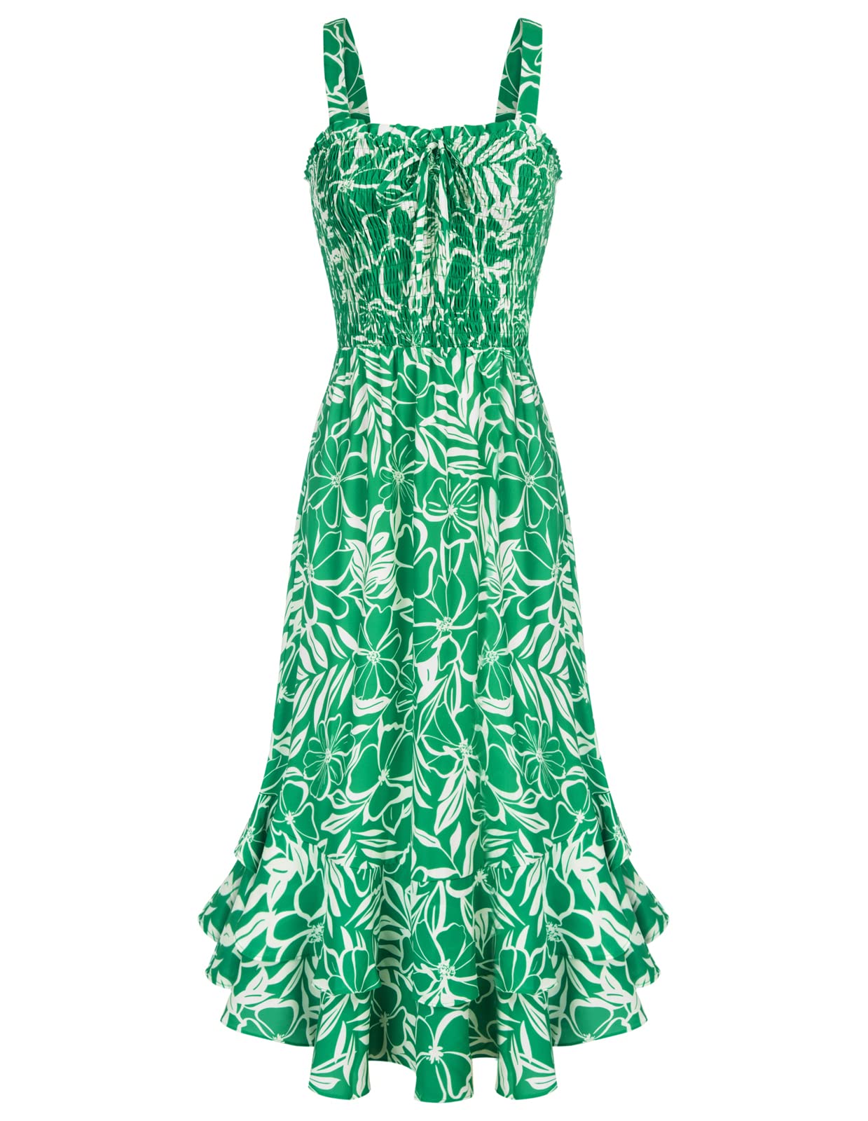 Mildred Abito Maxi Donna – Scollo Quadrato Bretella, Linea a Trapezio Smockée & Ourlet Balze Estate