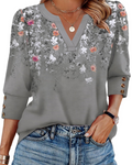 Zeline Blusa Donna – Top Scollo a V Manches 3/4 con Boutons & Style Business Casual