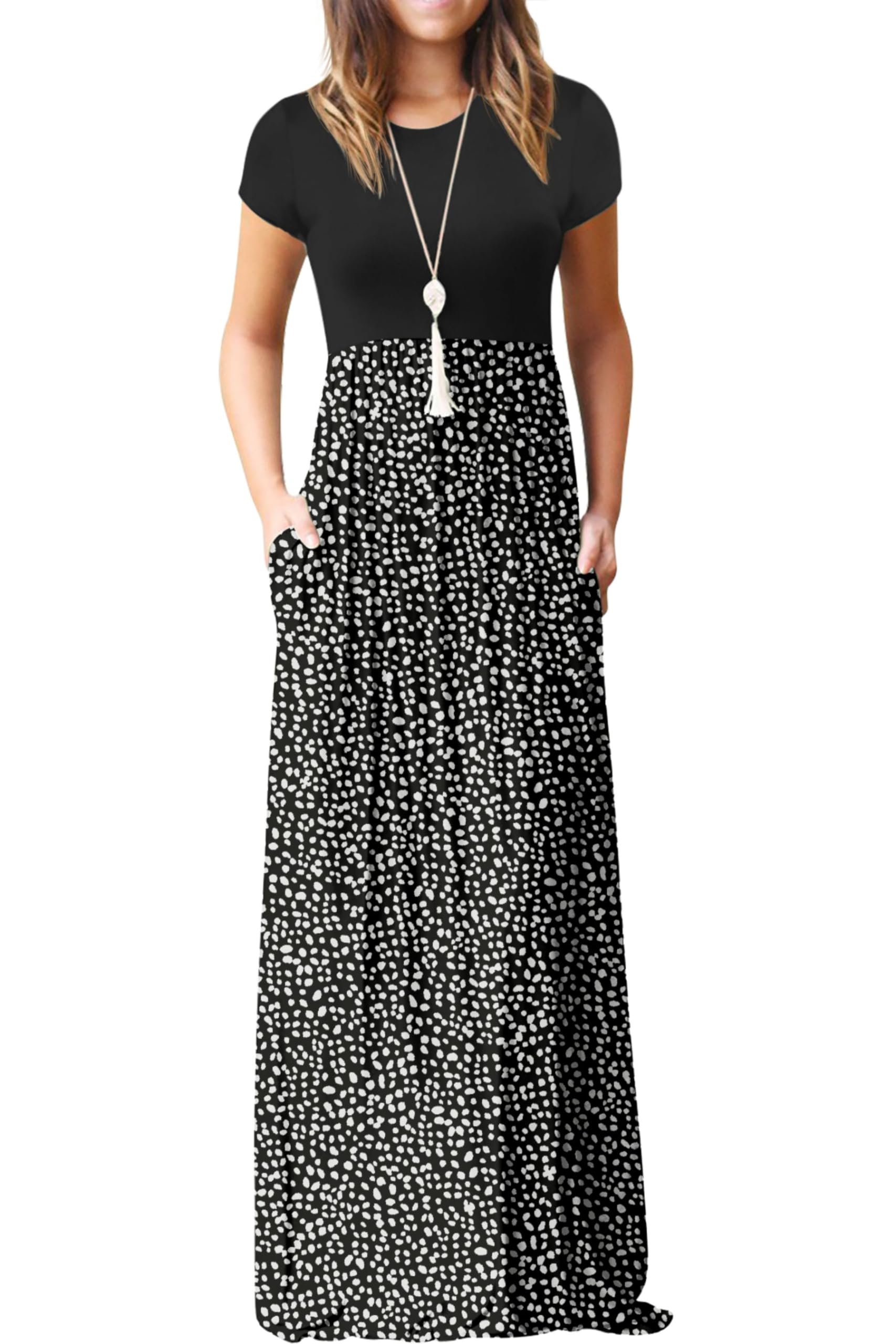 Bridget Abito Maxi Donna – Girocollo Uni, Linea Fluida & Vita Alta con Tasche Estate