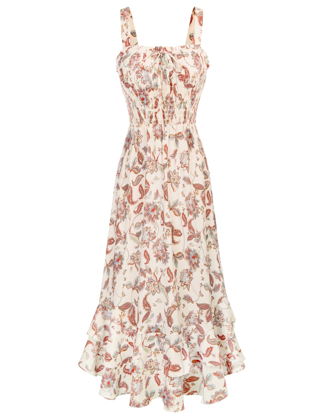 Mildred Abito Maxi Donna – Scollo Quadrato Bretella, Linea a Trapezio Smockée & Ourlet Balze Estate