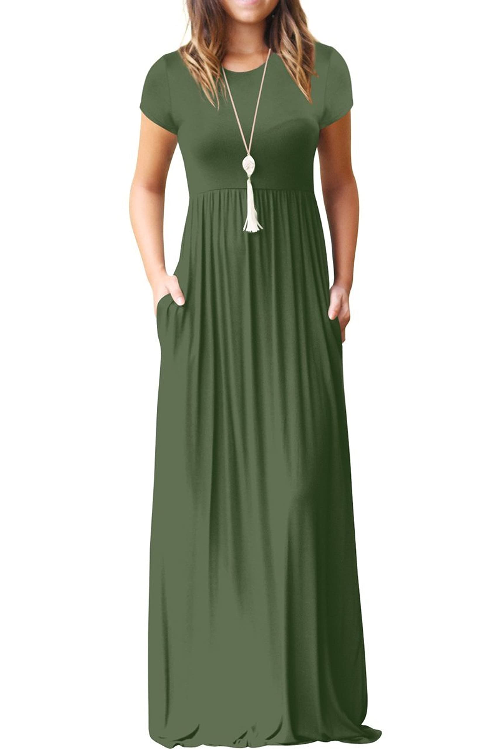 Bridget Abito Maxi Donna – Girocollo Uni, Linea Fluida & Vita Alta con Tasche Estate