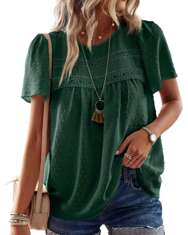 Naira Blusa Donna – Top Bohémien in Mousseline con Pizzo & Linea Fluida