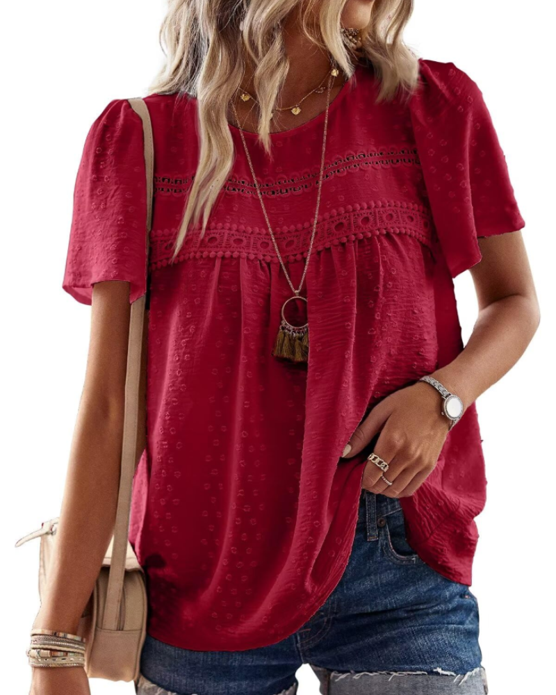 Naira Blusa Donna – Top Bohémien in Mousseline con Pizzo & Linea Fluida