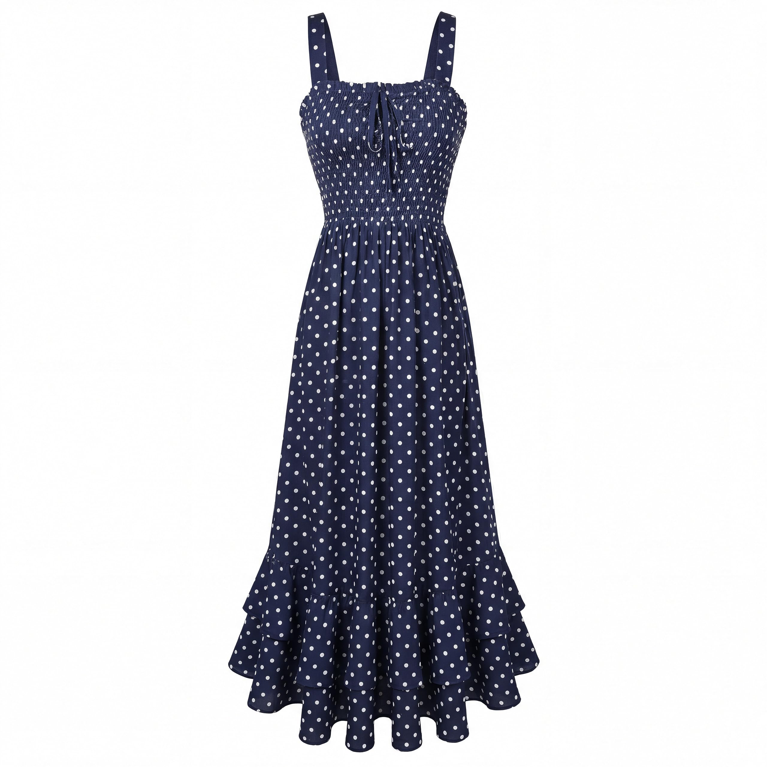 Mildred Abito Maxi Donna – Scollo Quadrato Bretella, Linea a Trapezio Smockée & Ourlet Balze Estate