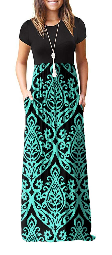 Bridget Abito Maxi Donna – Girocollo Uni, Linea Fluida & Vita Alta con Tasche Estate