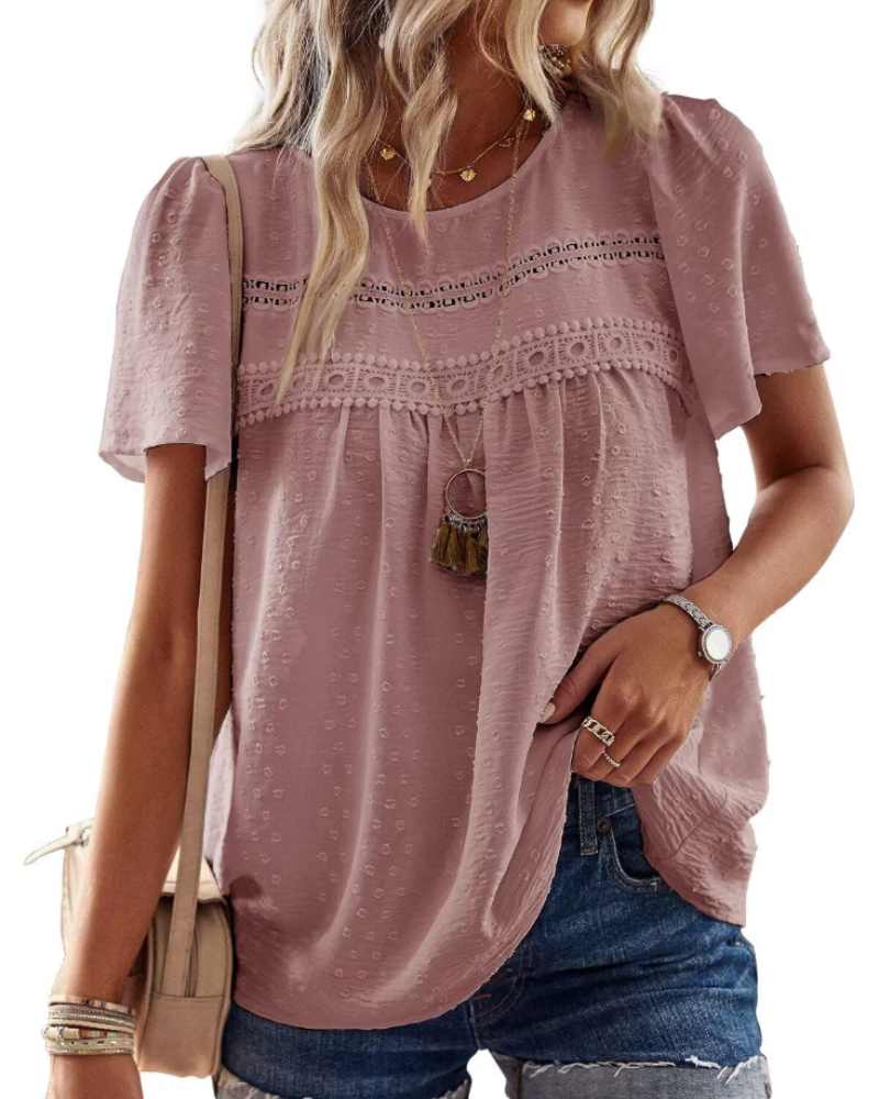 Naira Blusa Donna – Top Bohémien in Mousseline con Pizzo & Linea Fluida