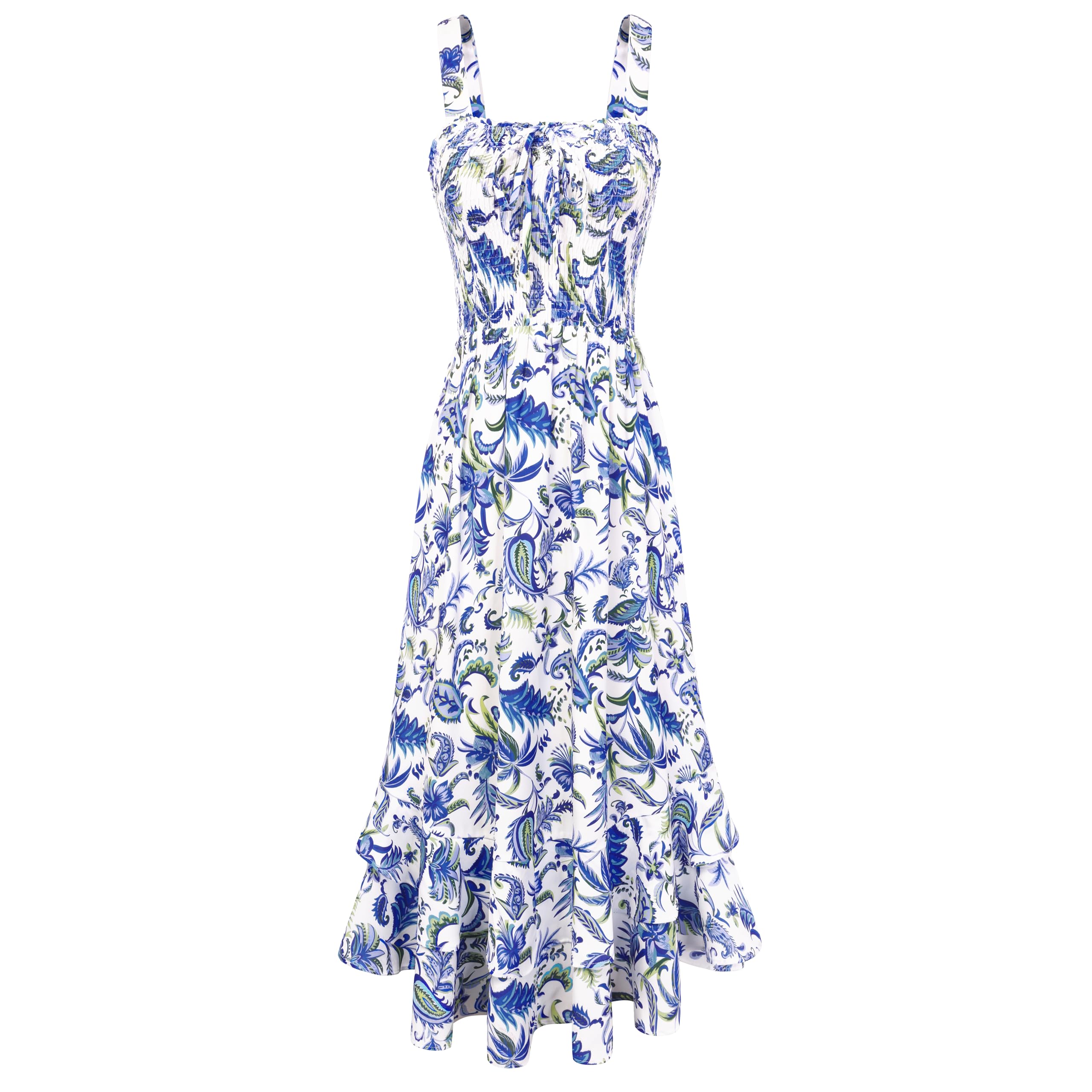 Mildred Abito Maxi Donna – Scollo Quadrato Bretella, Linea a Trapezio Smockée & Ourlet Balze Estate