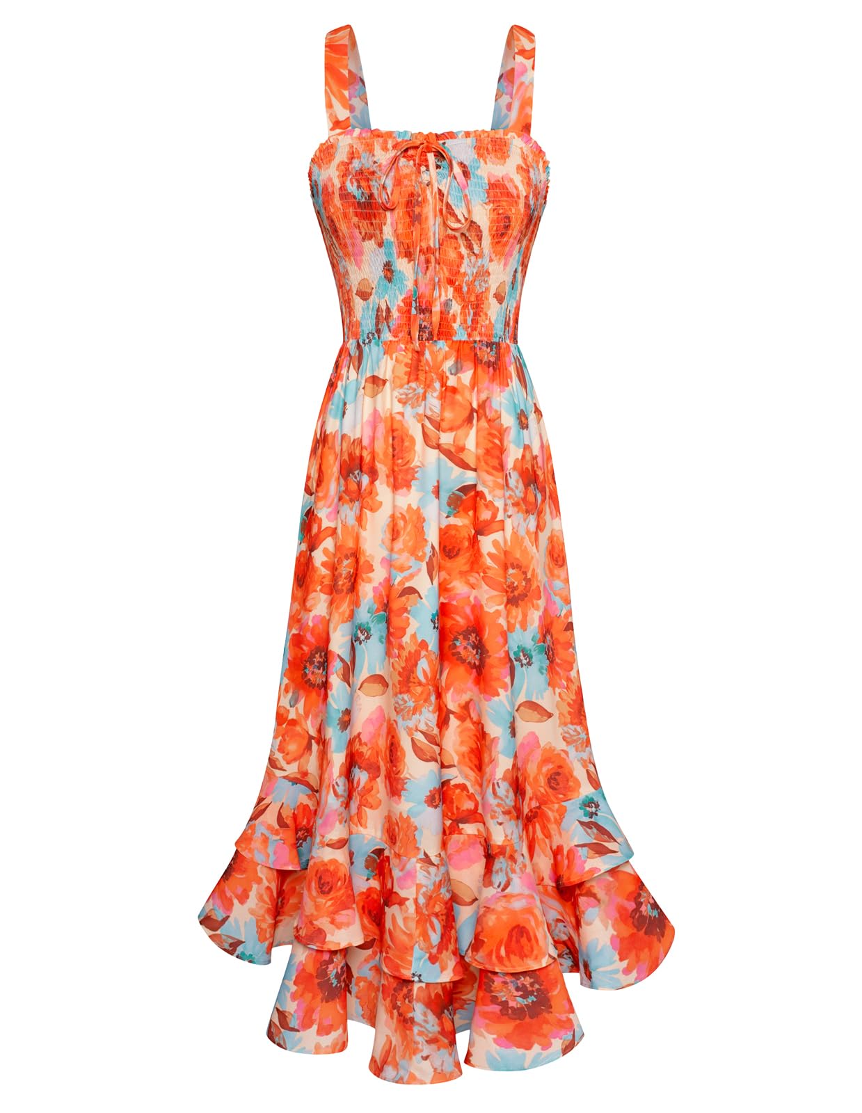 Mildred Abito Maxi Donna – Scollo Quadrato Bretella, Linea a Trapezio Smockée & Ourlet Balze Estate