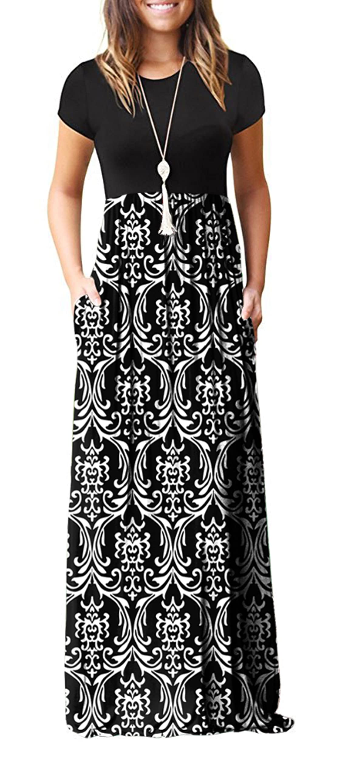 Bridget Abito Maxi Donna – Girocollo Uni, Linea Fluida & Vita Alta con Tasche Estate