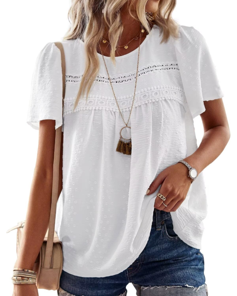 Naira Blusa Donna – Top Bohémien in Mousseline con Pizzo & Linea Fluida