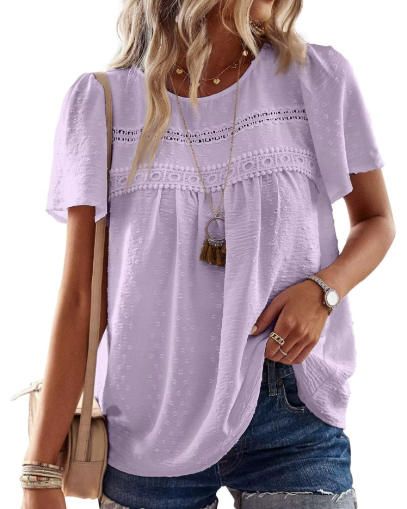 Naira Blusa Donna – Top Bohémien in Mousseline con Pizzo & Linea Fluida