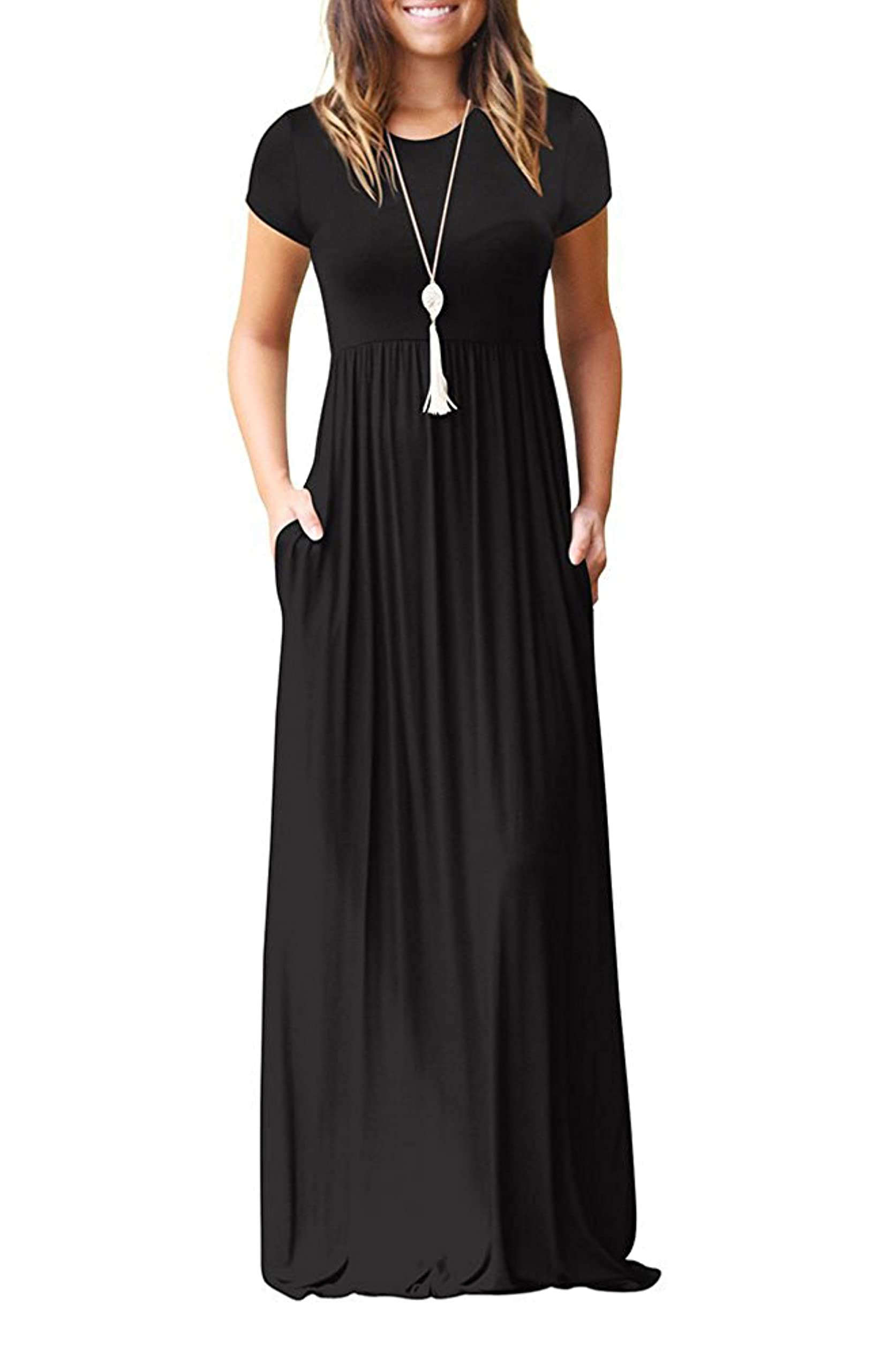 Bridget Abito Maxi Donna – Girocollo Uni, Linea Fluida & Vita Alta con Tasche Estate