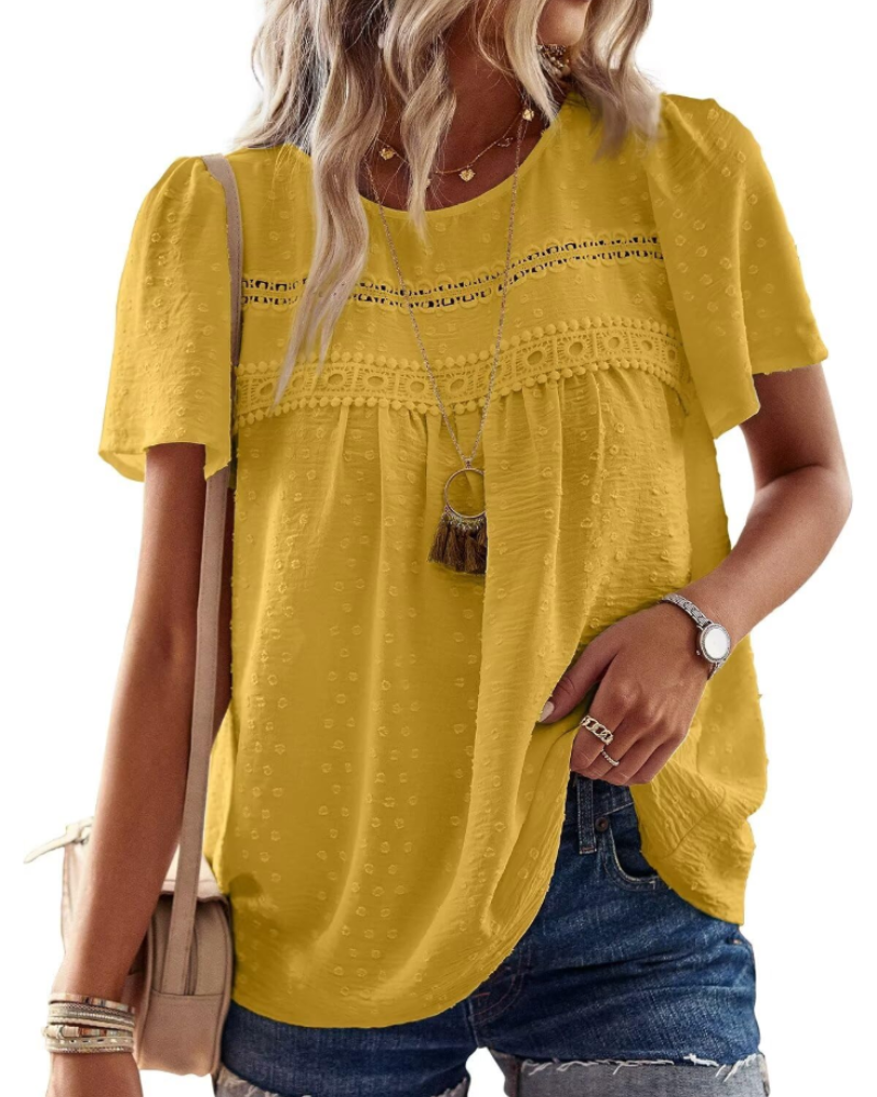 Naira Blusa Donna – Top Bohémien in Mousseline con Pizzo & Linea Fluida