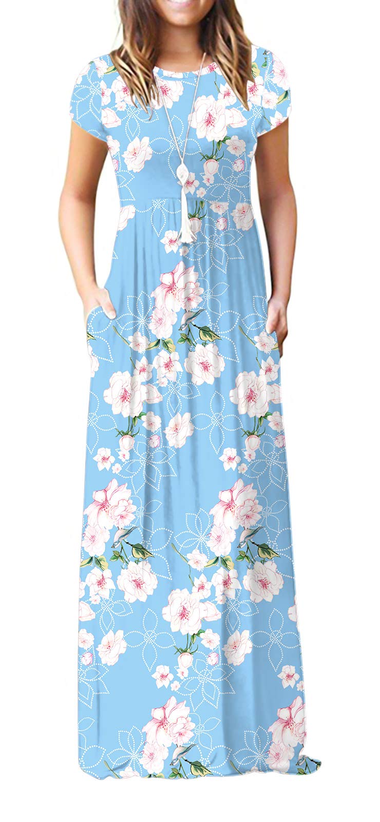 Bridget Abito Maxi Donna – Girocollo Uni, Linea Fluida & Vita Alta con Tasche Estate