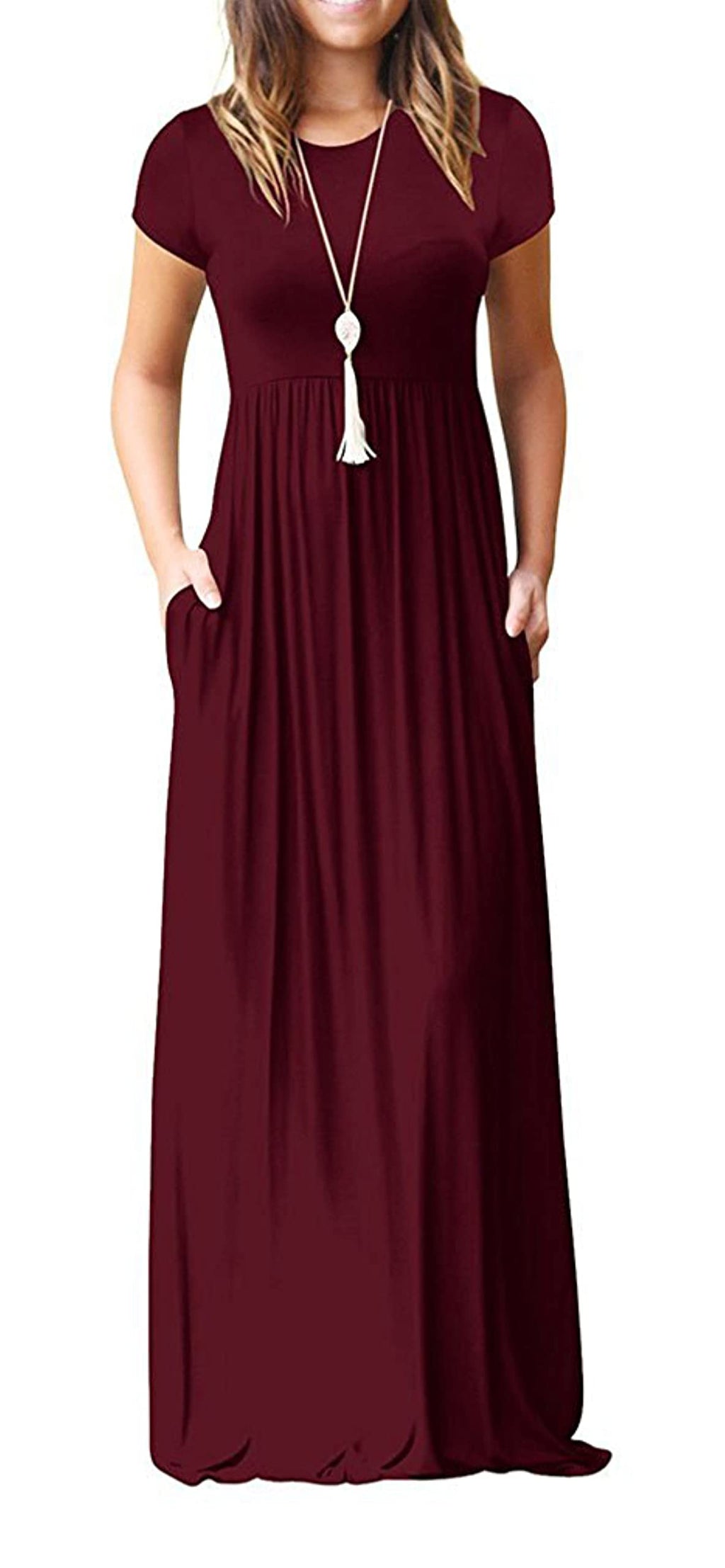 Bridget Abito Maxi Donna – Girocollo Uni, Linea Fluida & Vita Alta con Tasche Estate