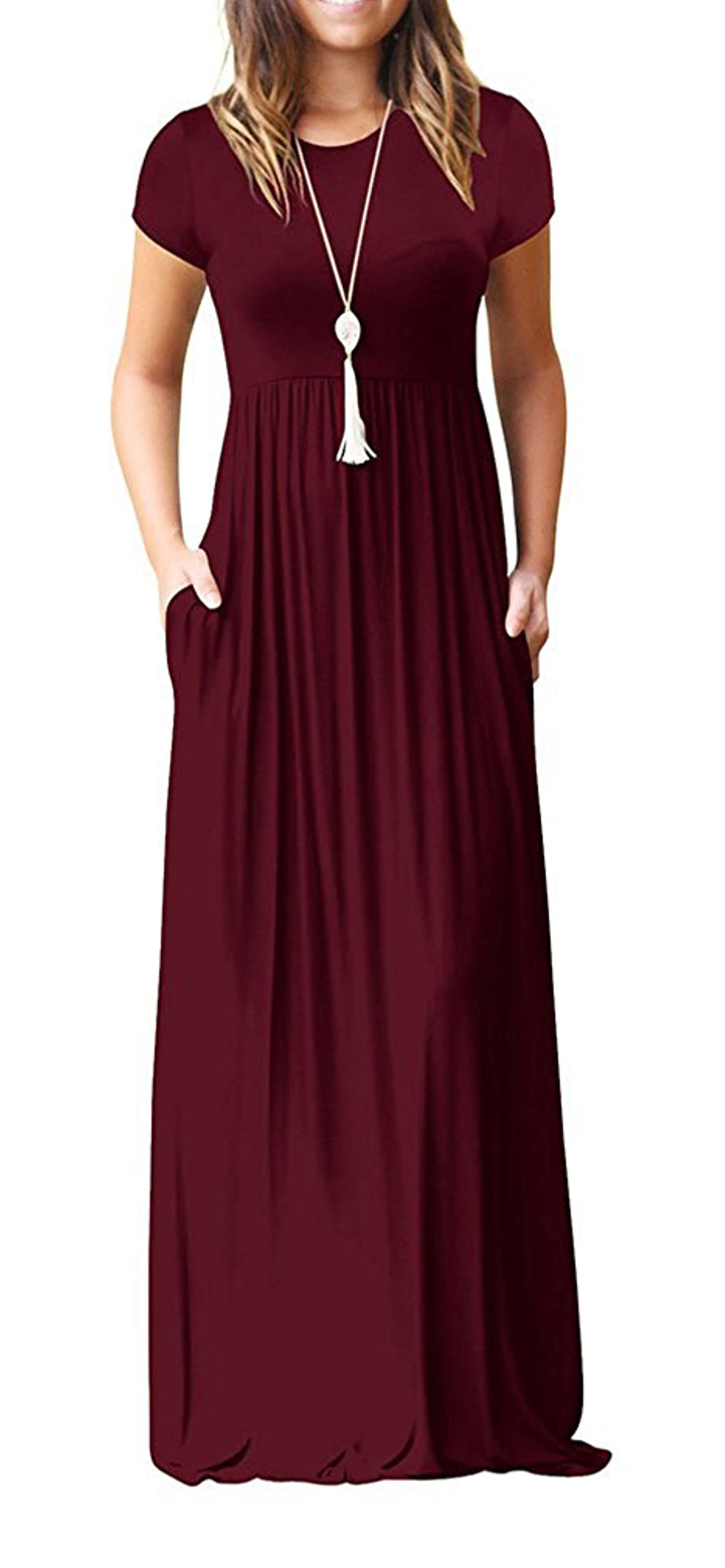 Bridget Abito Maxi Donna – Girocollo Uni, Linea Fluida & Vita Alta con Tasche Estate
