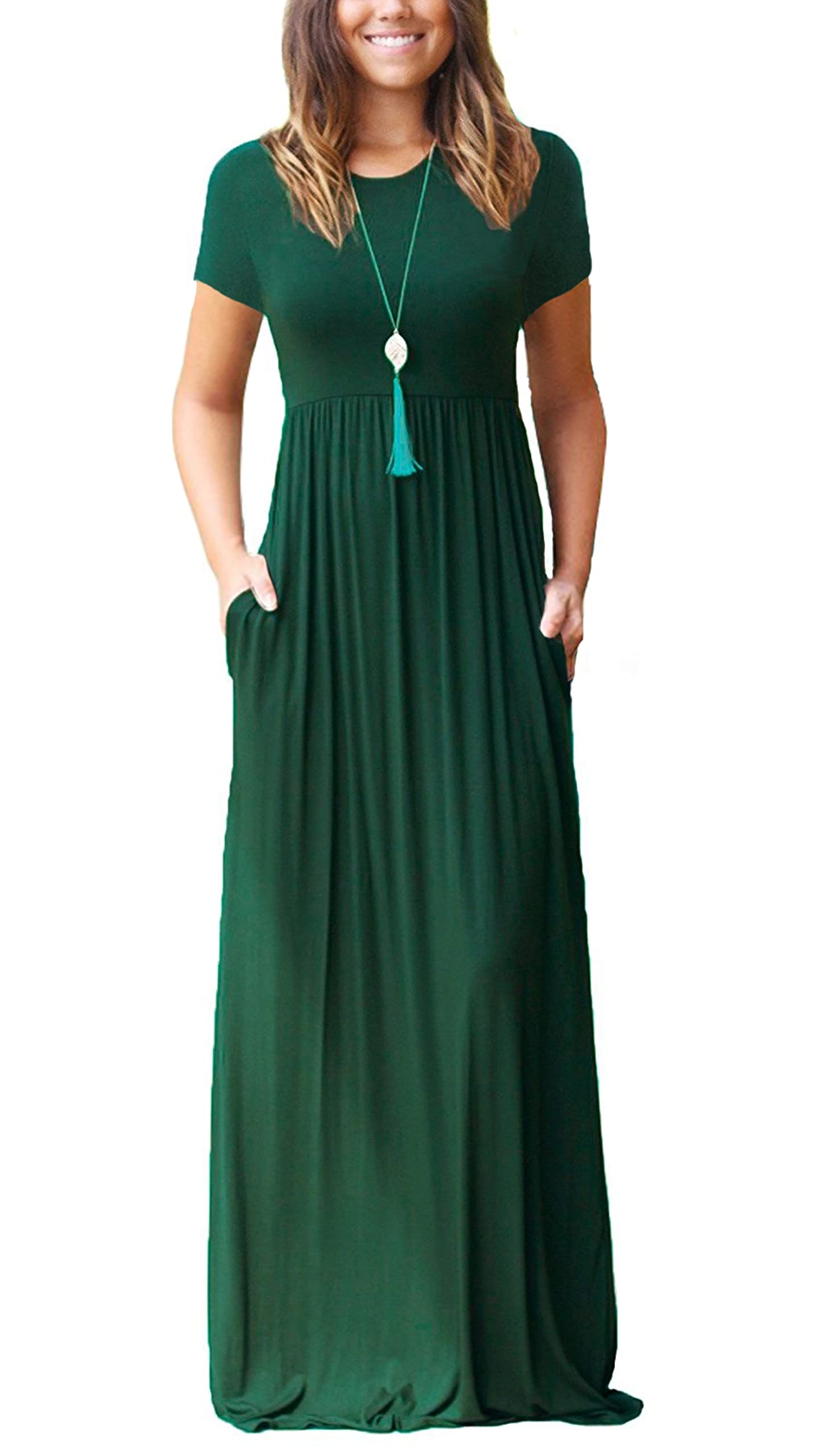 Bridget Abito Maxi Donna – Girocollo Uni, Linea Fluida & Vita Alta con Tasche Estate