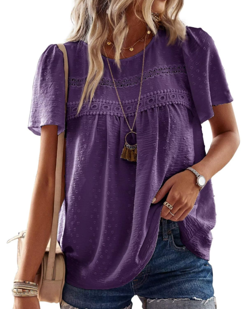 Naira Blusa Donna – Top Bohémien in Mousseline con Pizzo & Linea Fluida