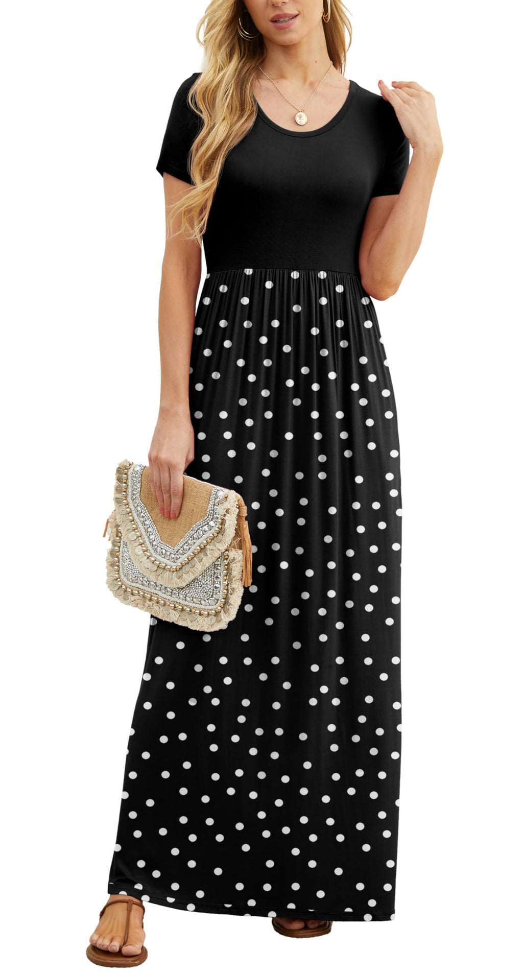 Bridget Abito Maxi Donna – Girocollo Uni, Linea Fluida & Vita Alta con Tasche Estate