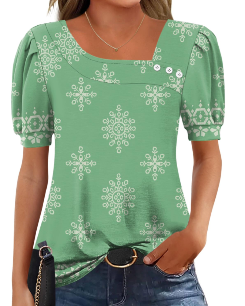 Samira Top Donna – Blusa Scollo Quadrato Asymétrique Boutonnée, Maniche Corte Eleganti