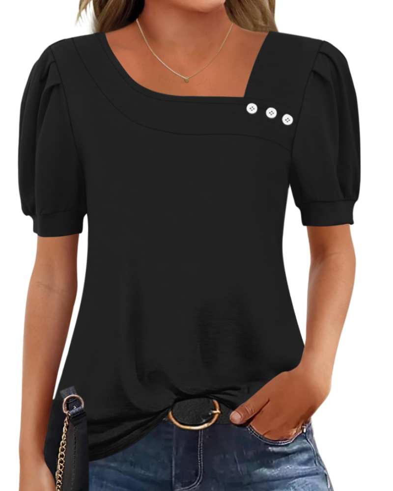Samira Top Donna – Blusa Scollo Quadrato Asymétrique Boutonnée, Maniche Corte Eleganti