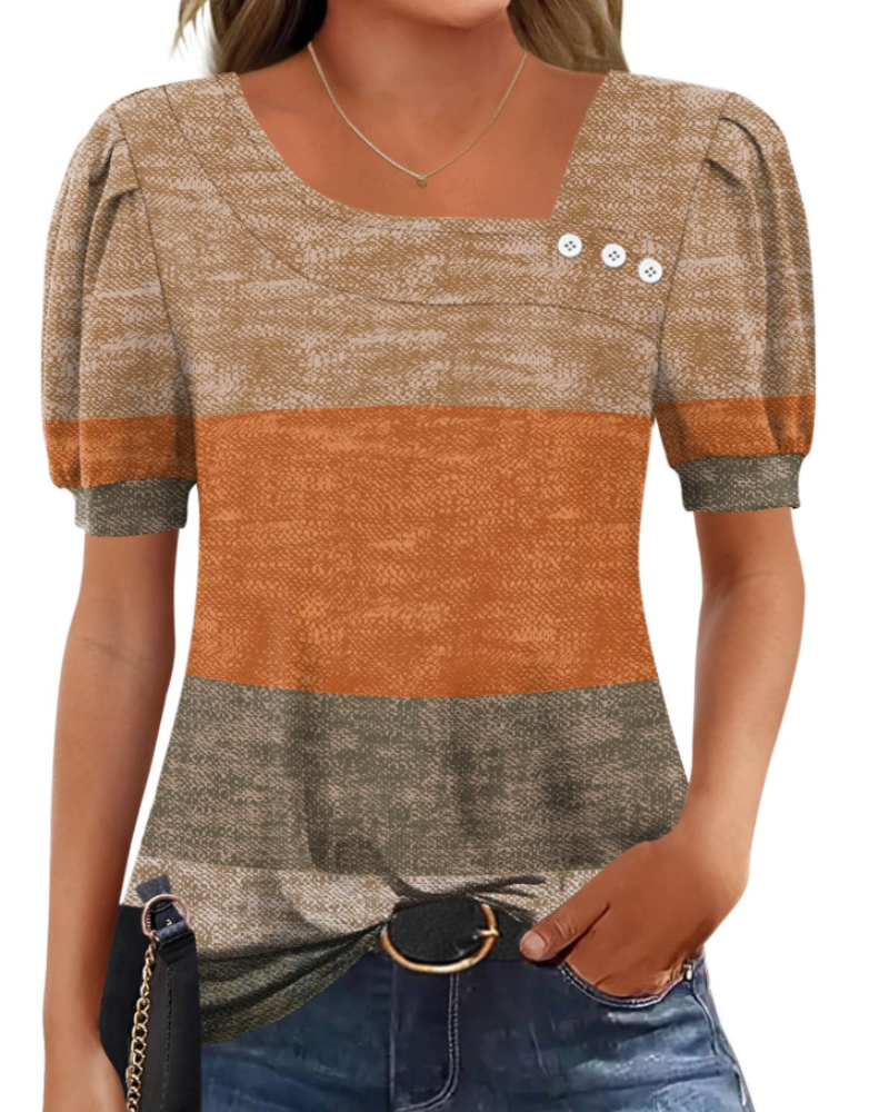Samira Top Donna – Blusa Scollo Quadrato Asymétrique Boutonnée, Maniche Corte Eleganti