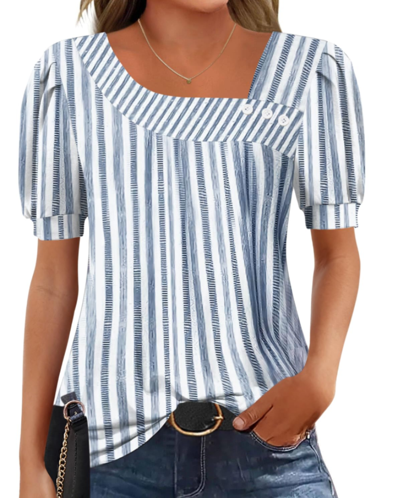 Samira Top Donna – Blusa Scollo Quadrato Asymétrique Boutonnée, Maniche Corte Eleganti