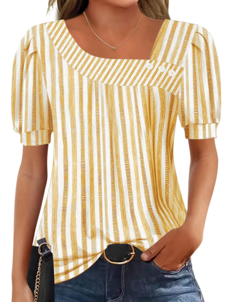 Samira Top Donna – Blusa Scollo Quadrato Asymétrique Boutonnée, Maniche Corte Eleganti