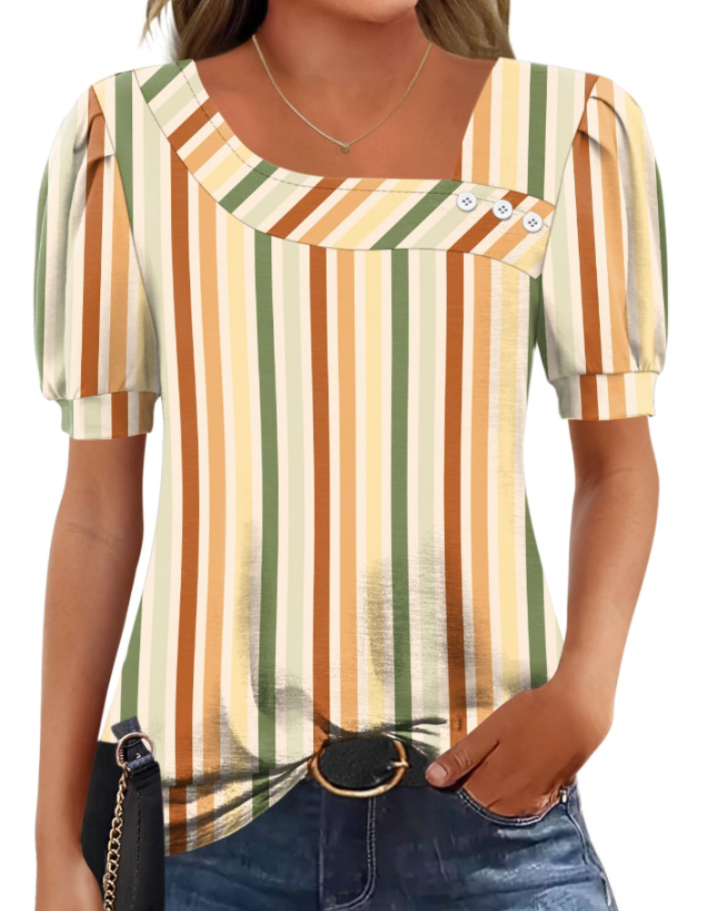 Samira Top Donna – Blusa Scollo Quadrato Asymétrique Boutonnée, Maniche Corte Eleganti