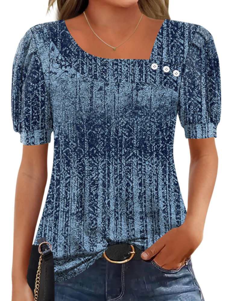 Samira Top Donna – Blusa Scollo Quadrato Asymétrique Boutonnée, Maniche Corte Eleganti