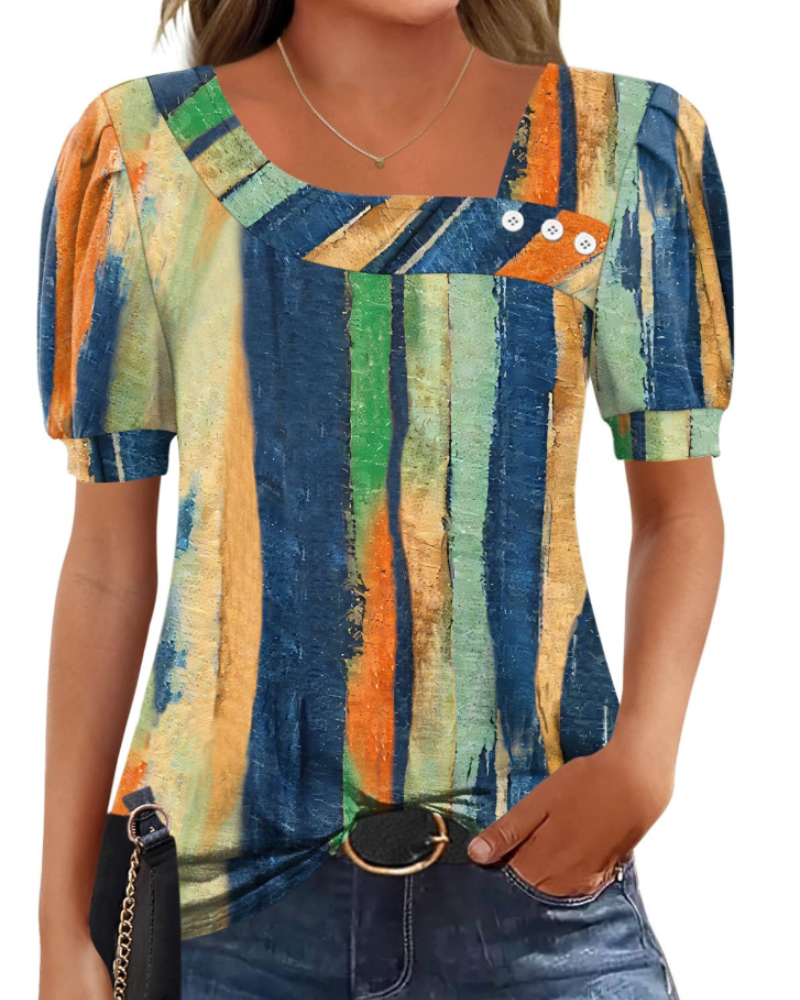 Samira Top Donna – Blusa Scollo Quadrato Asymétrique Boutonnée, Maniche Corte Eleganti