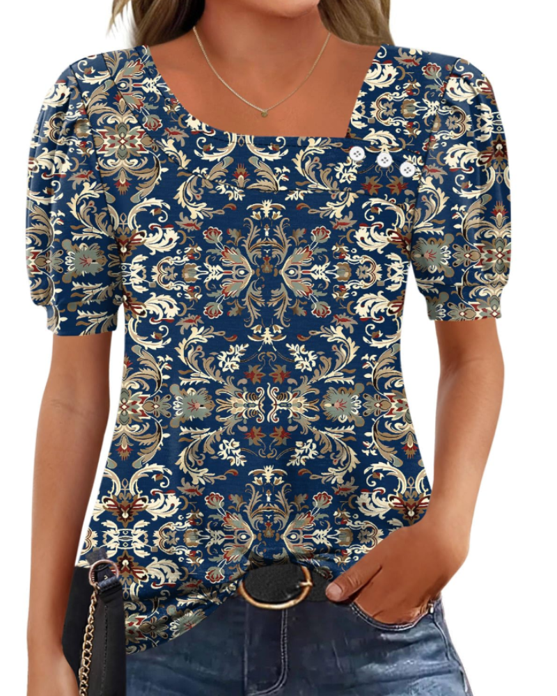 Samira Top Donna – Blusa Scollo Quadrato Asymétrique Boutonnée, Maniche Corte Eleganti